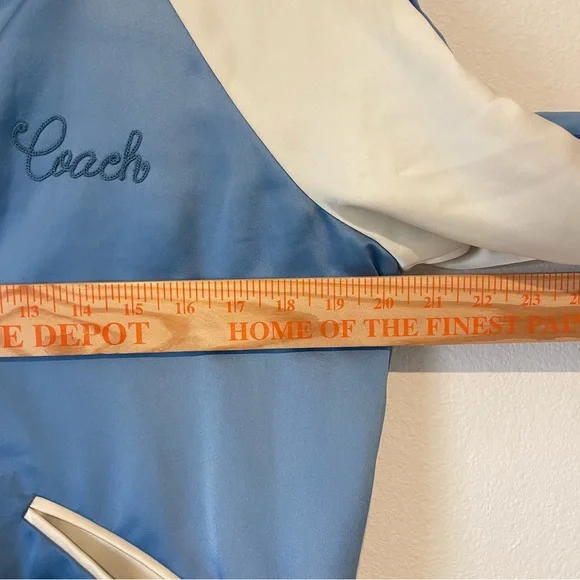 Vintage Coach Reversible Varsity Jacket M/L Blue Satin Bomber Floral Snap *Flaw - Picture 7 of 16